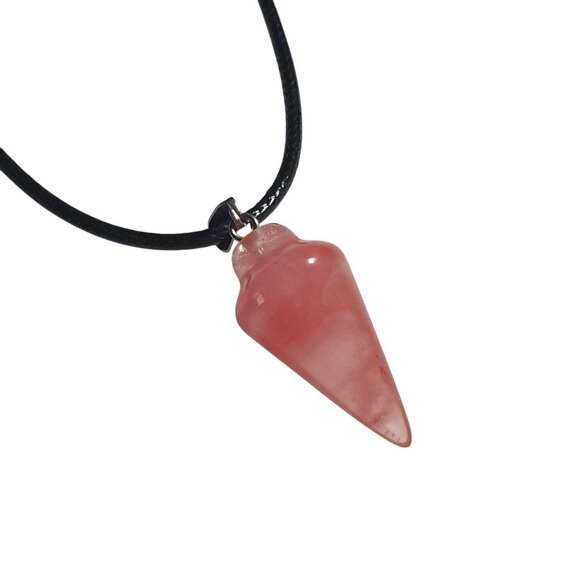 Rose Glass Chrystal Pendulum Pendant Necklace Black Leather Cord Adjustable Gift - Picture 1 of 5